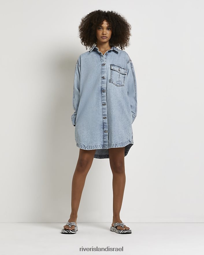 לבוש River Island שמלת מיני חולצת ג'ינס כְּחוֹל נשים BDZ4084798