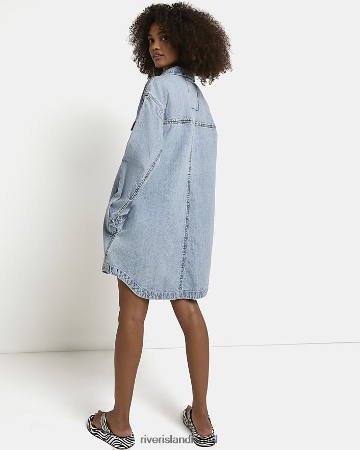 לבוש River Island שמלת מיני חולצת ג'ינס כְּחוֹל נשים BDZ4084798