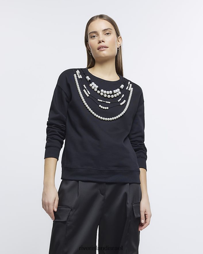 לבוש River Island סווטשירט מעוטר פנינים שָׁחוֹר נשים BDZ4084809