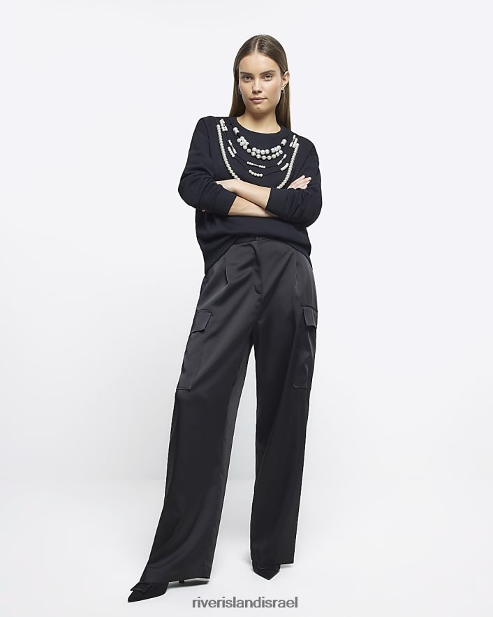 לבוש River Island סווטשירט מעוטר פנינים שָׁחוֹר נשים BDZ4084809