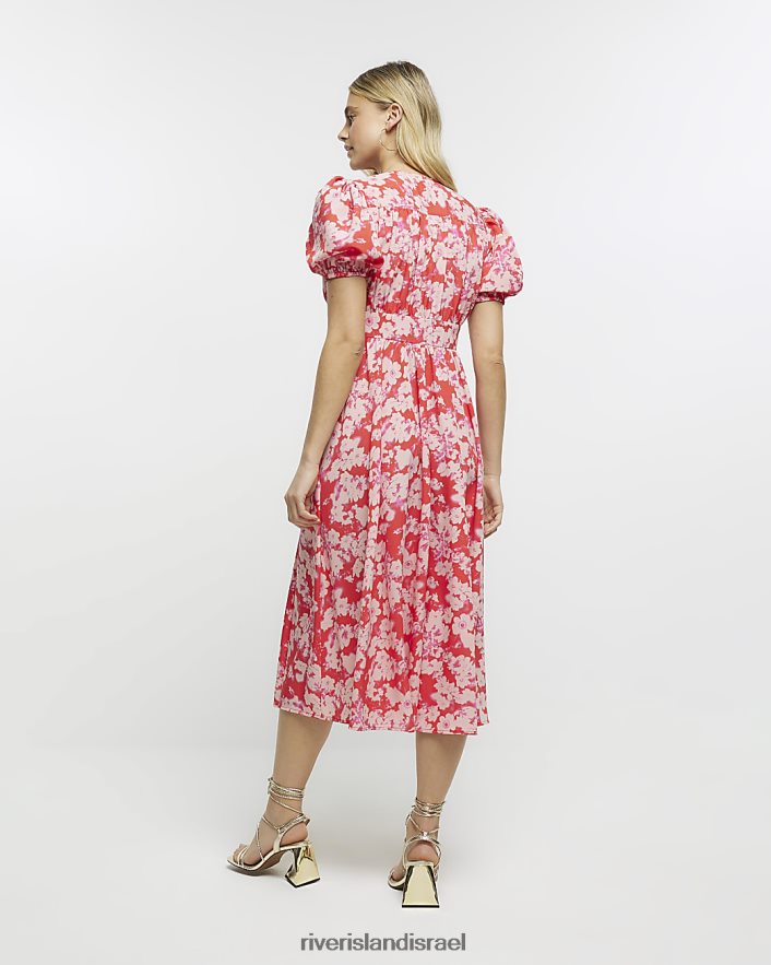 לבוש River Island שמלת מידי פרחונית אָדוֹם נשים BDZ4084812