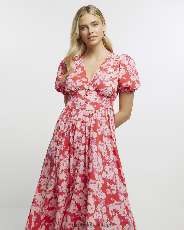 לבוש River Island שמלת מידי פרחונית אָדוֹם נשים BDZ4084812