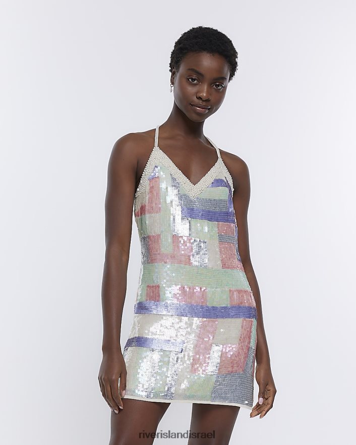 לבוש River Island שמלת מיני סליפ נצנצים לבן נשים BDZ4084813