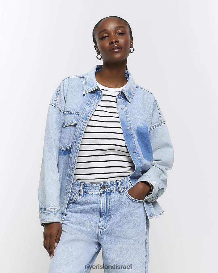 לבוש River Island חולצת כיס בצל ג'ינס כְּחוֹל נשים BDZ4084814