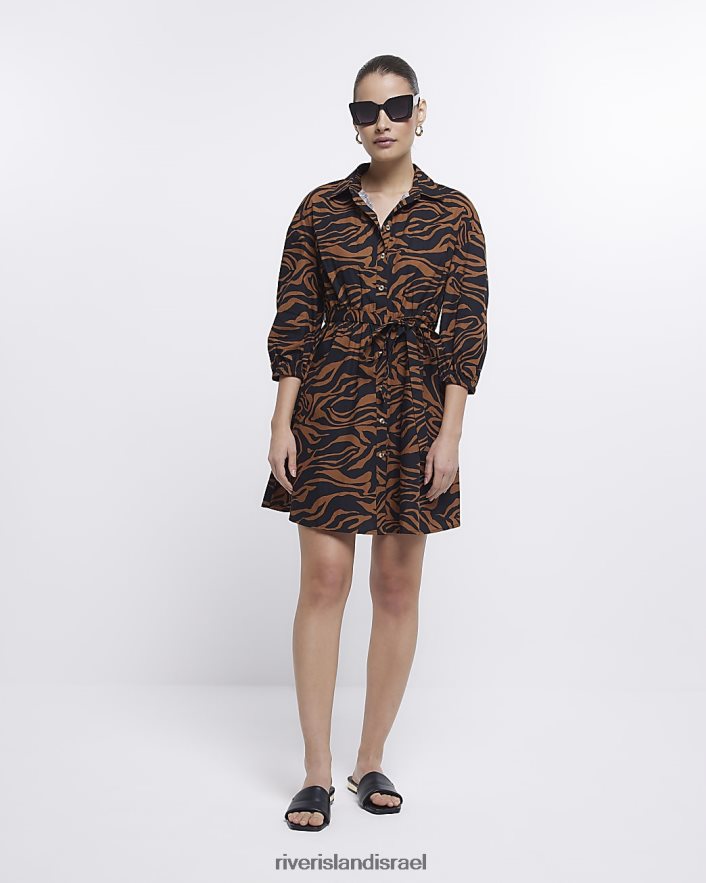 לבוש River Island שמלת מיני חולצה בהדפס בעלי חיים חום נשים BDZ4084815