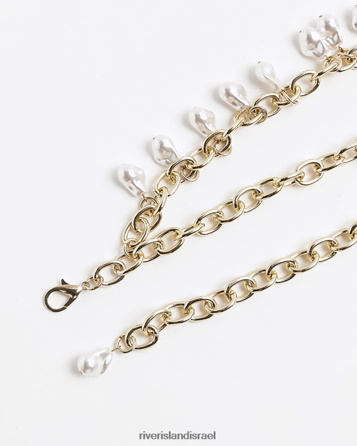 אביזרים River Island חגורת שרשרת עיטור פנינה זהב נשים BDZ4084833