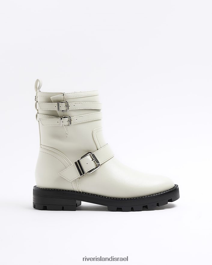 הַנעָלָה River Island מגפי אופנוענים עם אבזם לבן נשים BDZ408485