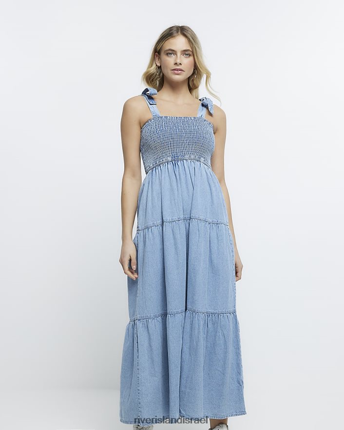לבוש River Island שמלת מקסי משולבת ג'ינס כְּחוֹל נשים BDZ4084855