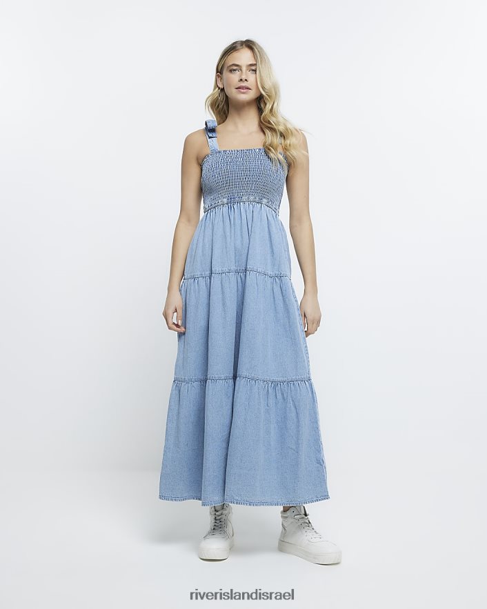 לבוש River Island שמלת מקסי משולבת ג'ינס כְּחוֹל נשים BDZ4084855