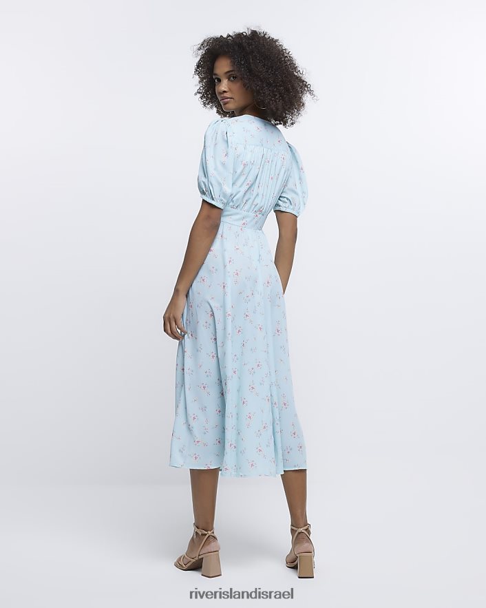 לבוש River Island שמלת מידי תה פרחונית כְּחוֹל נשים BDZ4084858