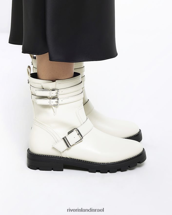 הַנעָלָה River Island מגפי אופנוענים עם אבזם לבן נשים BDZ408485
