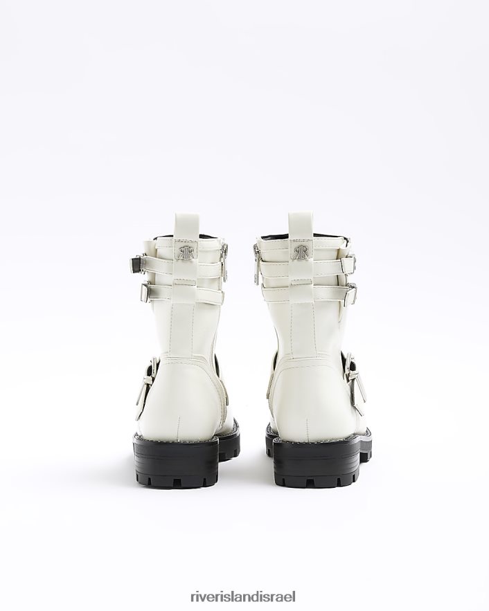 הַנעָלָה River Island מגפי אופנוענים עם אבזם לבן נשים BDZ408485
