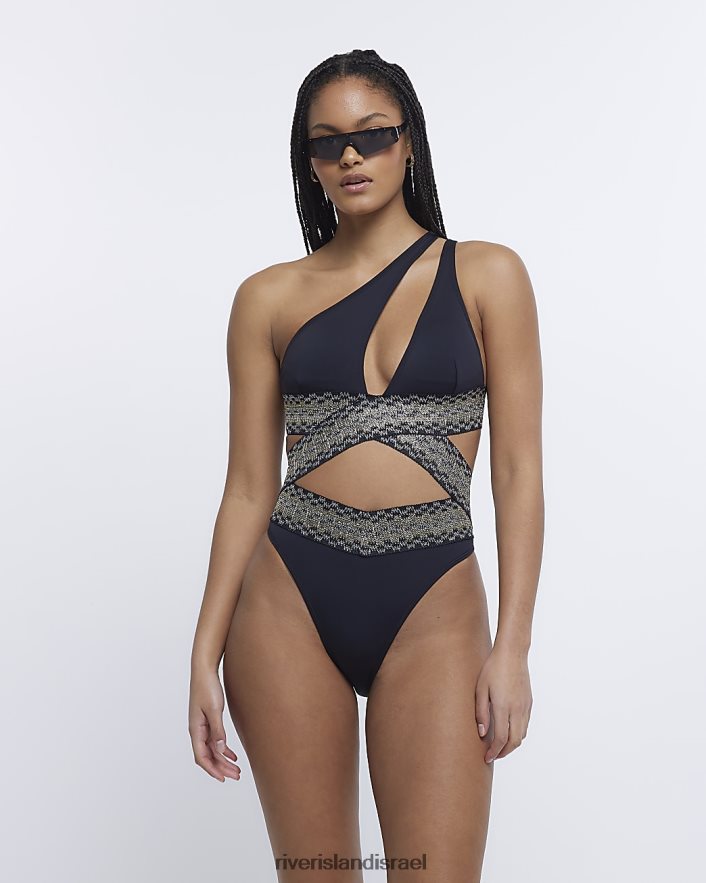 לבוש River Island בגד ים א-סימטרי מעוצב שָׁחוֹר נשים BDZ4084868