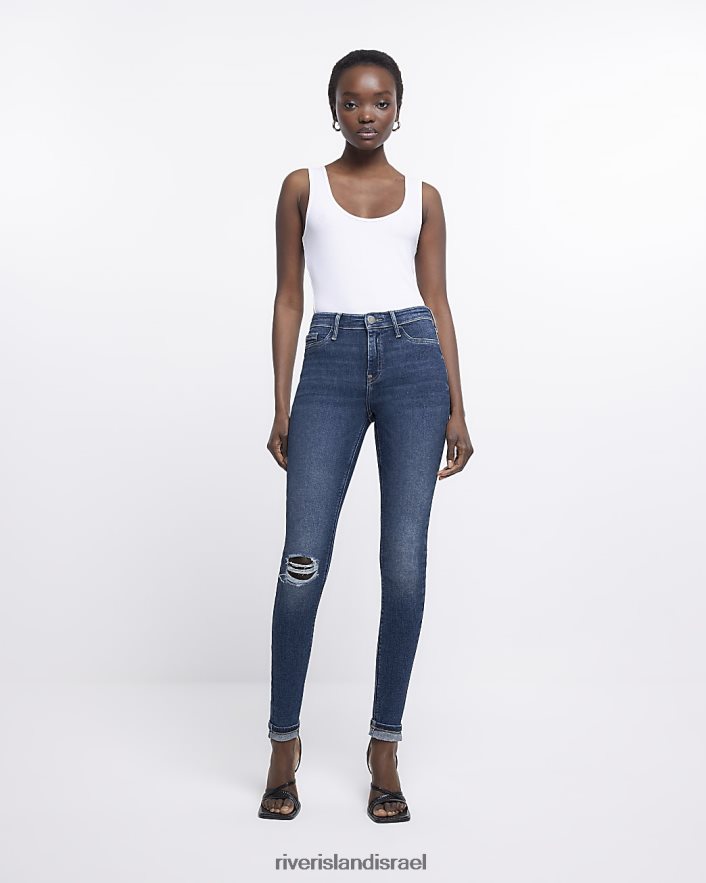 לבוש River Island ג'ינס סקיני עם קרעים של מולי כְּחוֹל נשים BDZ4084877