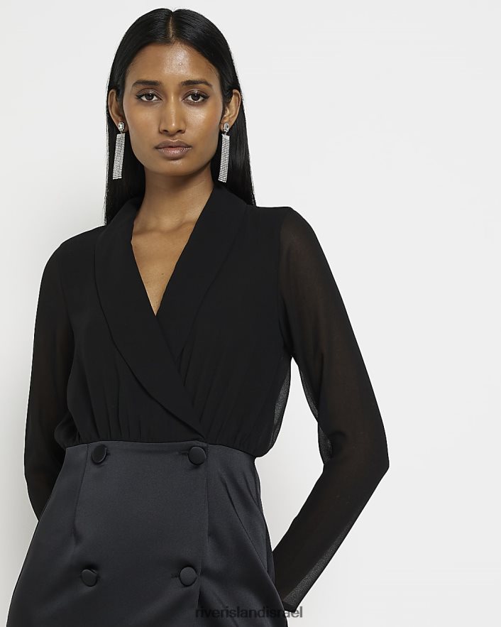 לבוש River Island שמלת בלייזר מיני מעטפת סאטן שָׁחוֹר נשים BDZ4084893