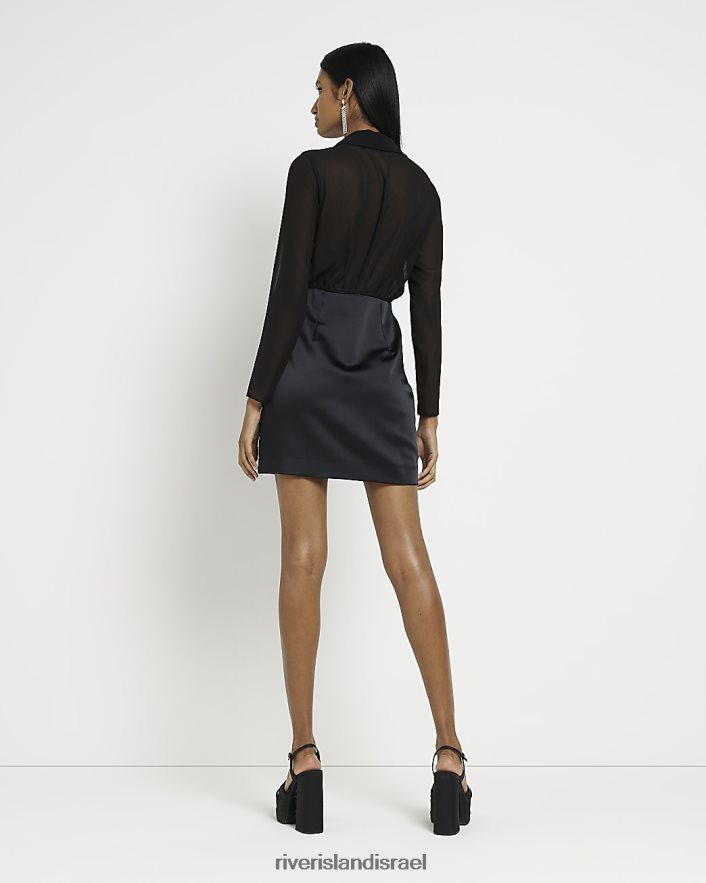לבוש River Island שמלת בלייזר מיני מעטפת סאטן שָׁחוֹר נשים BDZ4084893