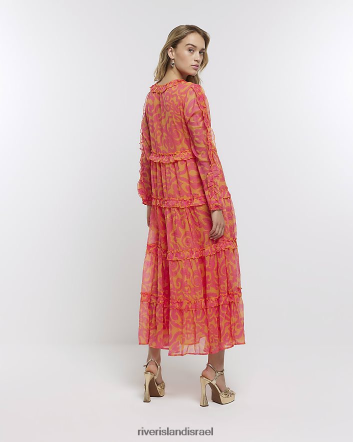 לבוש River Island שמלת מקסי פרחונית עם שרוול ארוך וָרוֹד נשים BDZ4084895