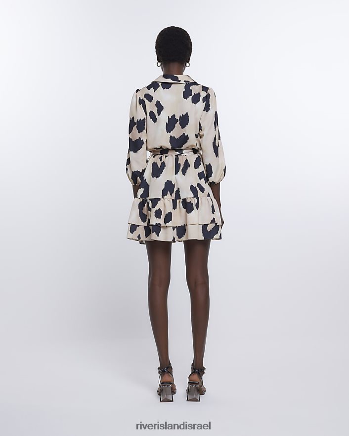 לבוש River Island שמלת מיני חולצת סאטן בהדפס בעלי חיים בז' נשים BDZ4084909