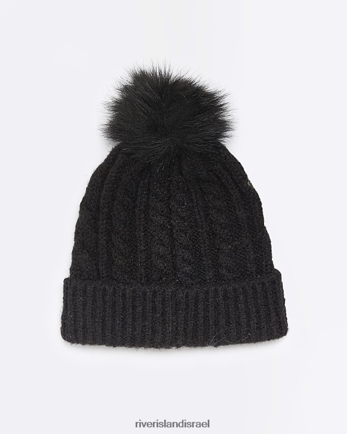 אביזרים River Island כובע פום פום כבל סרוג שָׁחוֹר נשים BDZ4084913
