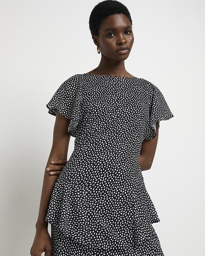 לבוש River Island שמלת מידי נקודתית שָׁחוֹר נשים BDZ4084920