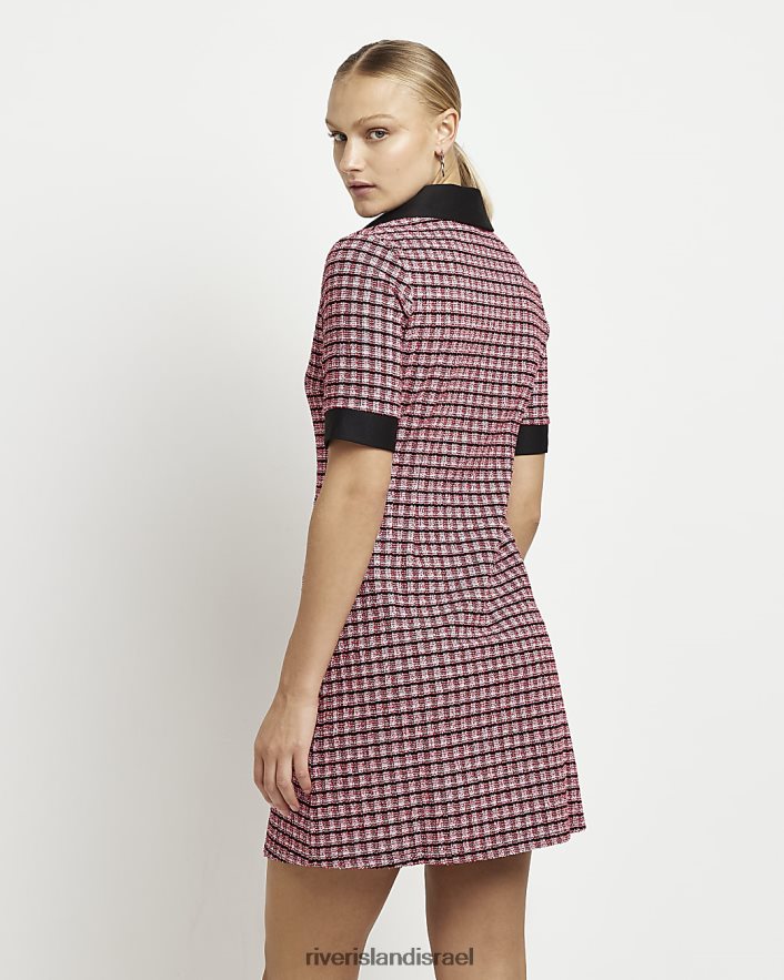 לבוש River Island שמלת חולצה מיני צ'ק בוקל וָרוֹד נשים BDZ4084925