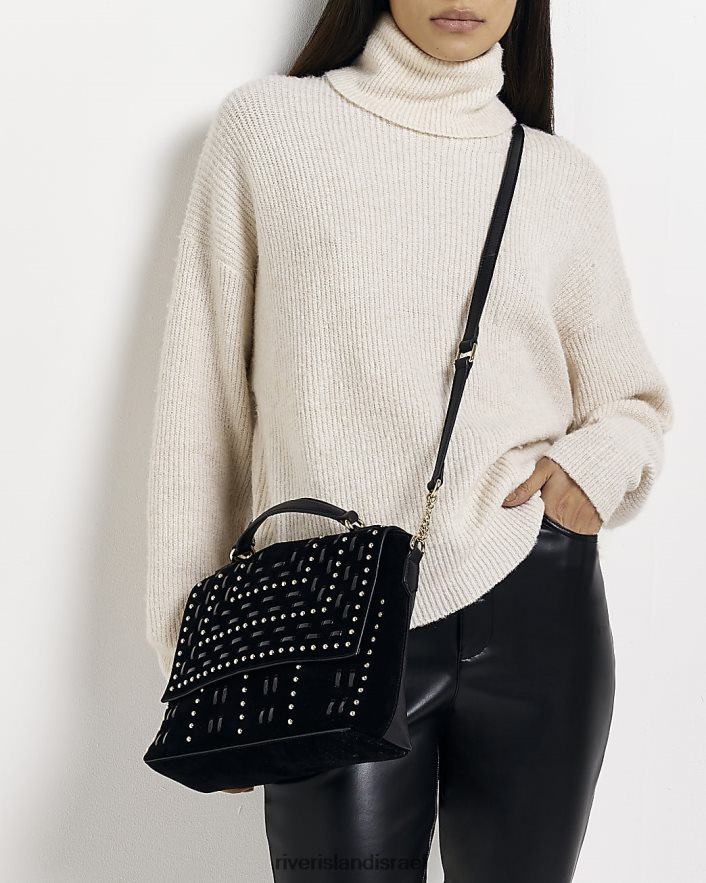 אביזרים River Island תיק צלב גוף משובץ זמש שָׁחוֹר נשים BDZ4084928