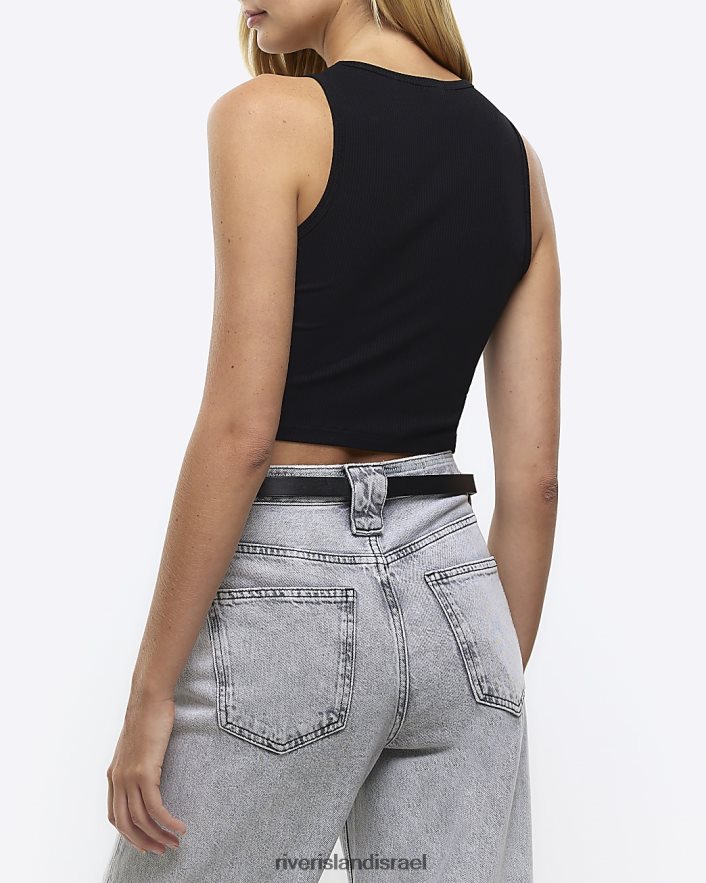 לבוש River Island אפוד קרופ עם צווארון סקופ שָׁחוֹר נשים BDZ408492