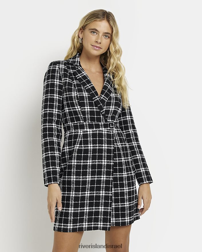 לבוש River Island שמלת בלייזר מיני צ'ק בוקל שָׁחוֹר נשים BDZ4084940