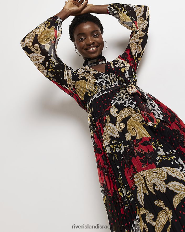 לבוש River Island שמלת מידי מעטפת בהדפס בעלי חיים שָׁחוֹר נשים BDZ4084942