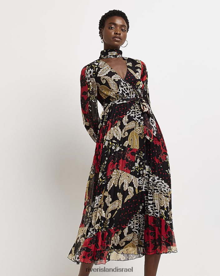 לבוש River Island שמלת מידי מעטפת בהדפס בעלי חיים שָׁחוֹר נשים BDZ4084942