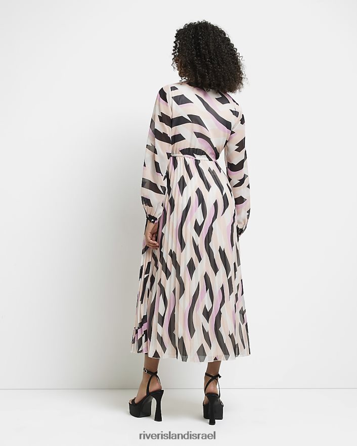 לבוש River Island הדפס שמלת מקסי עם שרוולים ארוכים וָרוֹד נשים BDZ4084944