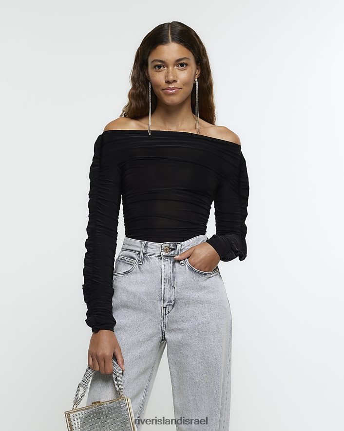 לבוש River Island בגד גוף ברדו רוצץ שָׁחוֹר נשים BDZ408496