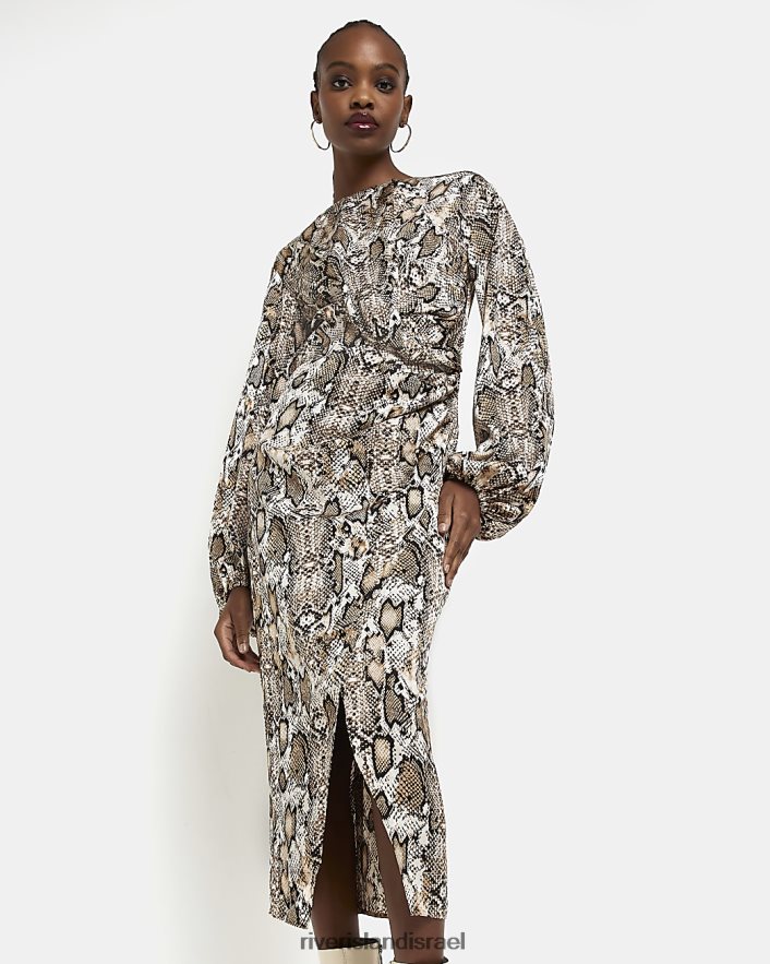 לבוש River Island שמלת מידי בהדפס בעלי חיים בז' נשים BDZ4084960