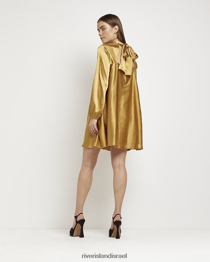 לבוש River Island שמלת מיני נדנדה מעטפת סאטן זהב נשים BDZ4084977