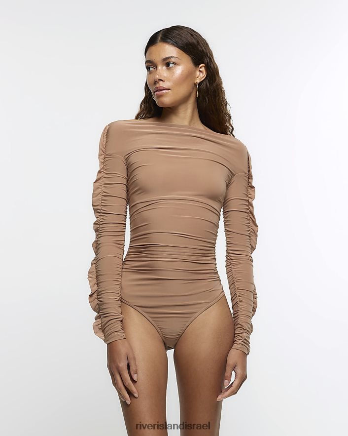 לבוש River Island בגד גוף ברדו רוצץ בז' נשים BDZ408497