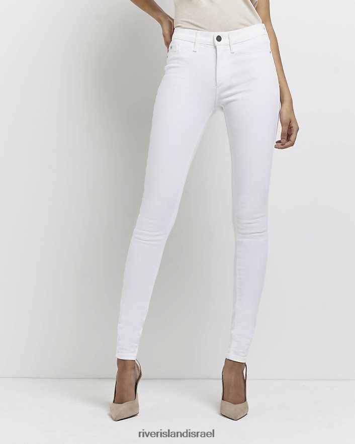 לבוש River Island ג'ינס סופר סקיני גבוה מולי בינוני לבן נשים BDZ4084984