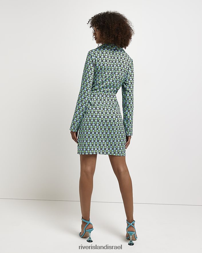 לבוש River Island שמלת מיני מעטפת מודפסת כְּחוֹל נשים BDZ4084985