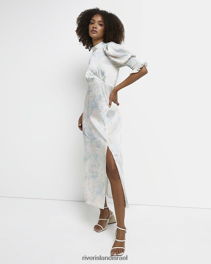 לבוש River Island שמלת מידי מודפסת משמרת סאטן בז' נשים BDZ4084991