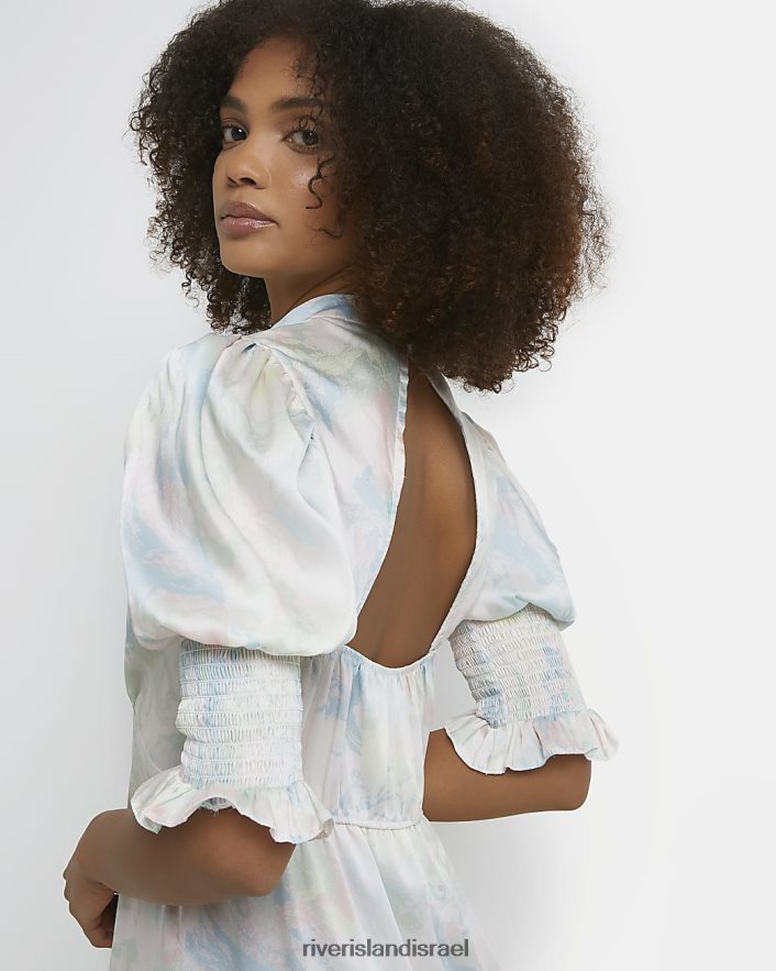 לבוש River Island שמלת מידי מודפסת משמרת סאטן בז' נשים BDZ4084991