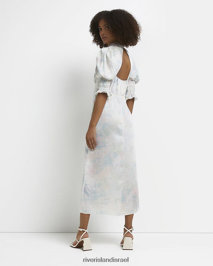 לבוש River Island שמלת מידי מודפסת משמרת סאטן בז' נשים BDZ4084991