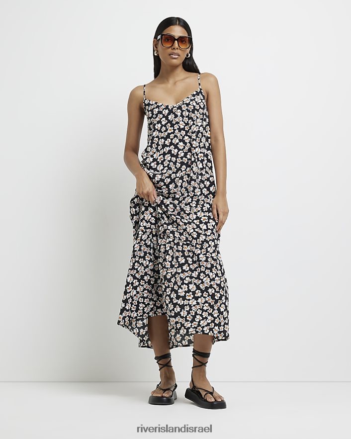 לבוש River Island שמלת מידי פרחונית שָׁחוֹר נשים BDZ4085001