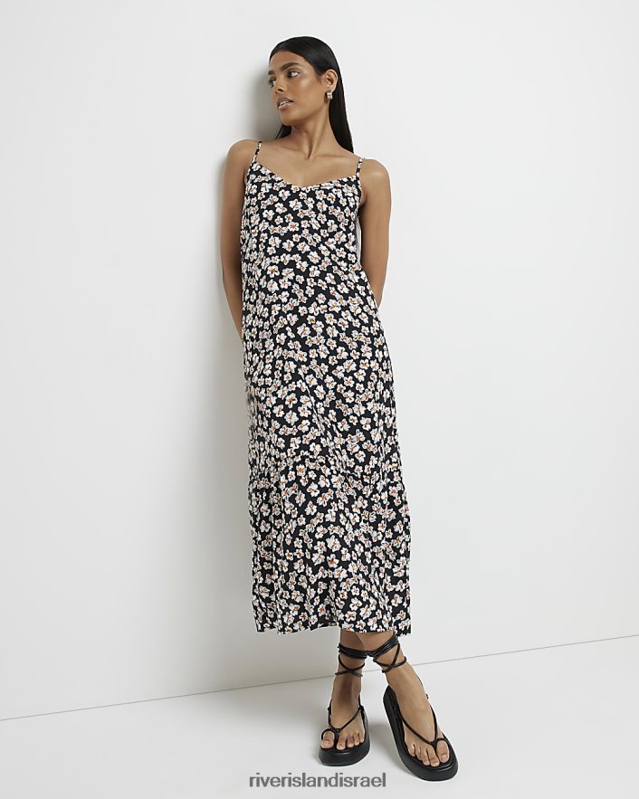 לבוש River Island שמלת מידי פרחונית שָׁחוֹר נשים BDZ4085001