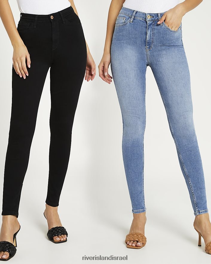 לבוש River Island חבילת סקיני ג'ינס בגזרה גבוהה שָׁחוֹר נשים BDZ4085006
