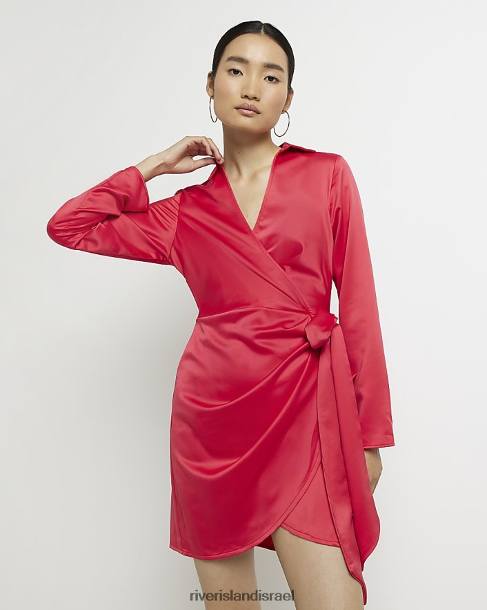 לבוש River Island שמלת מיני מעטפת סאטן אָדוֹם נשים BDZ4085007