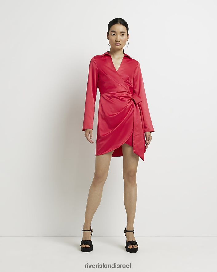 לבוש River Island שמלת מיני מעטפת סאטן אָדוֹם נשים BDZ4085007