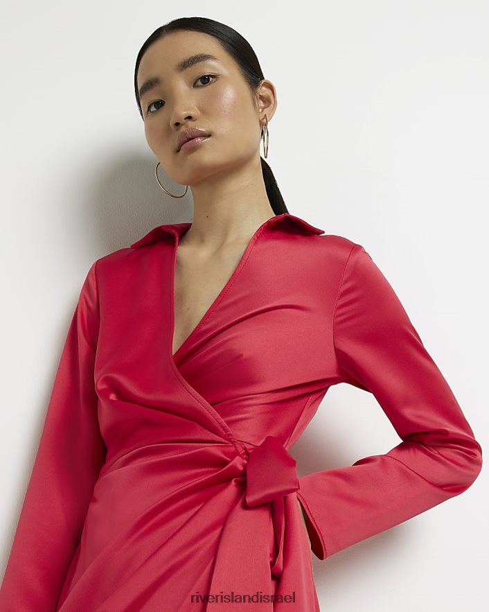 לבוש River Island שמלת מיני מעטפת סאטן אָדוֹם נשים BDZ4085007