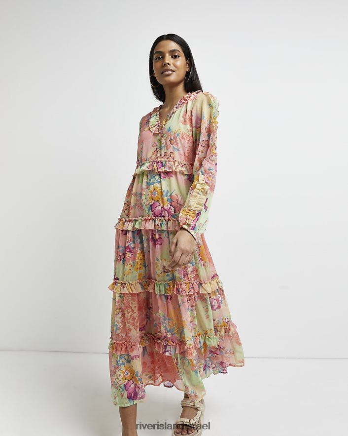 לבוש River Island שמלת מידי פרחונית צהוב נשים BDZ4085013