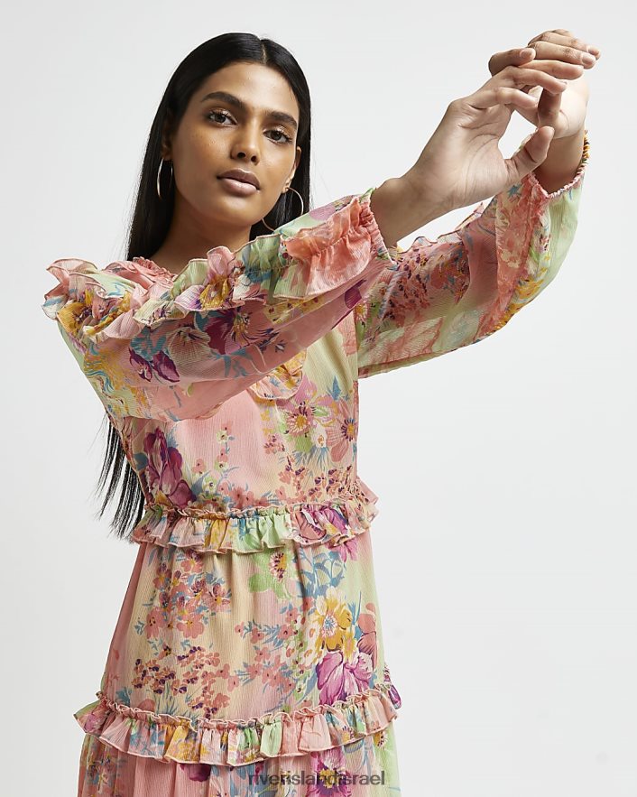 לבוש River Island שמלת מידי פרחונית צהוב נשים BDZ4085013