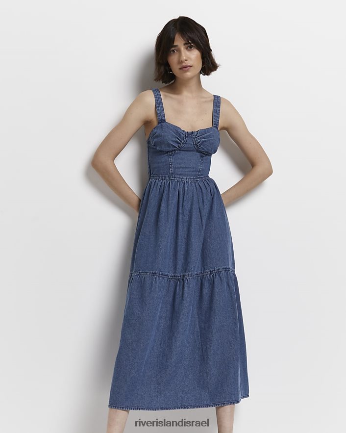 לבוש River Island שמלת מידי ג'ינס כְּחוֹל נשים BDZ4085015