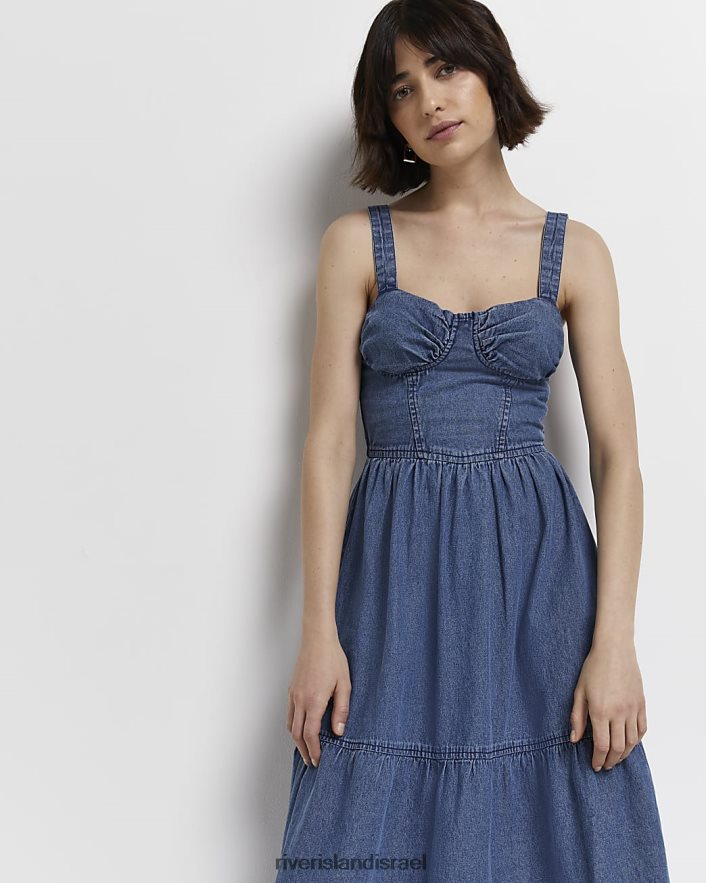 לבוש River Island שמלת מידי ג'ינס כְּחוֹל נשים BDZ4085015